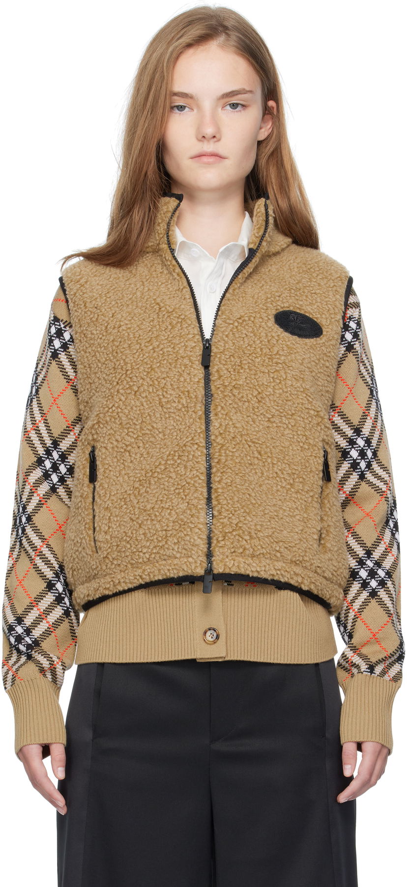 Telovnik Burberry Burberry Cropped Fleece Vest Bež | 8110159