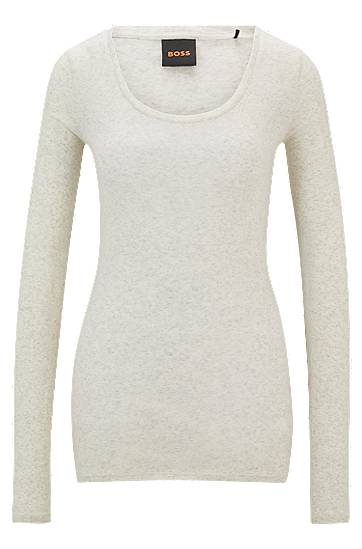 Majica BOSS BOSS Ribbed Stretch Cotton Long-Sleeve Top Bela | 50518862