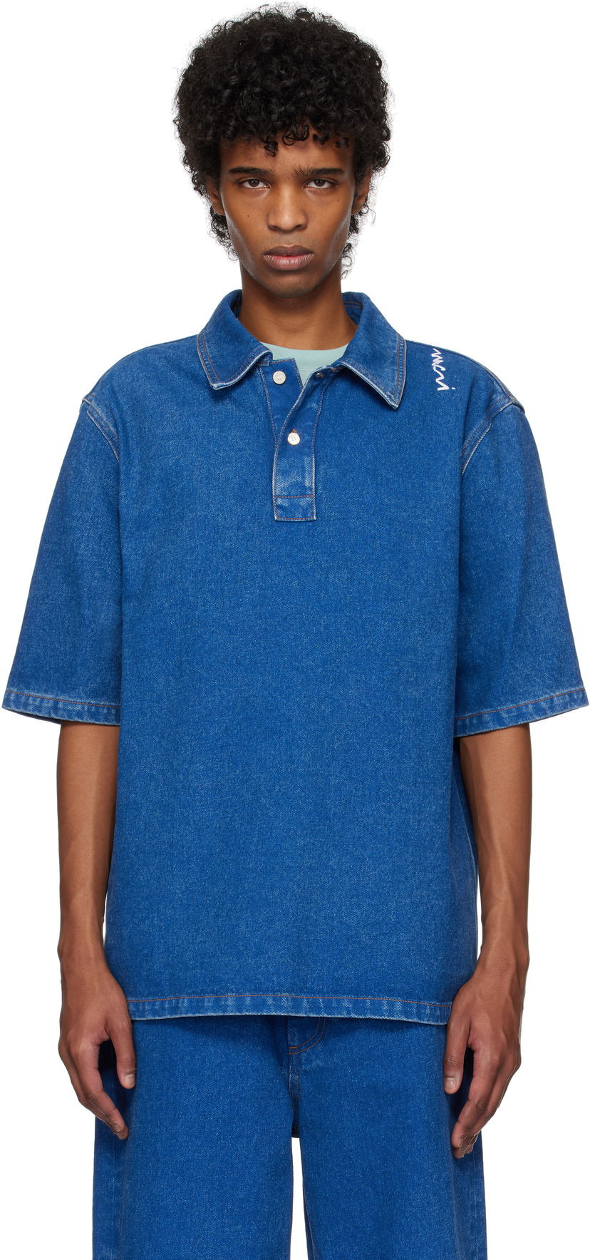 Polo majica Marni Marni Oversize Denim Polo Modra | POJU0001S0 USCU83