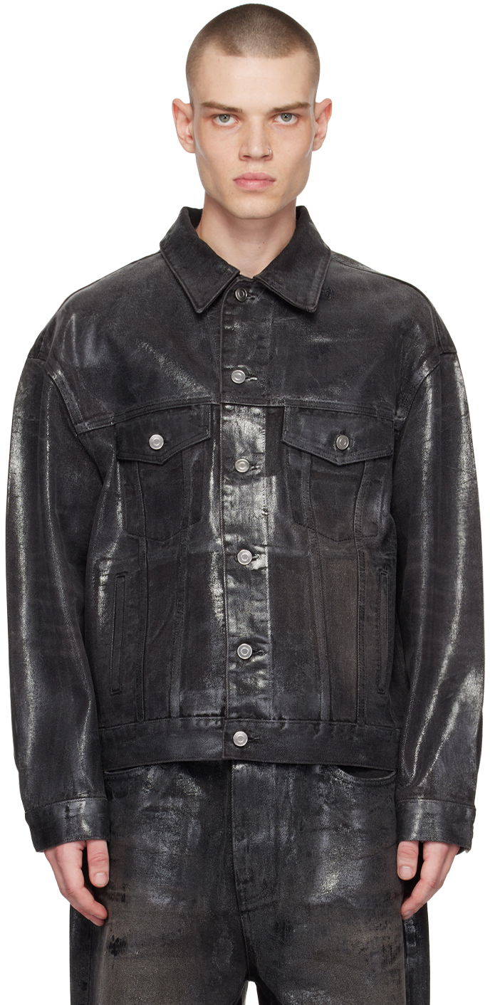 Jakna We11done We11done Foil Coated Trucker Denim Jacket Črna | WD-DJ1-23-318-U-BK