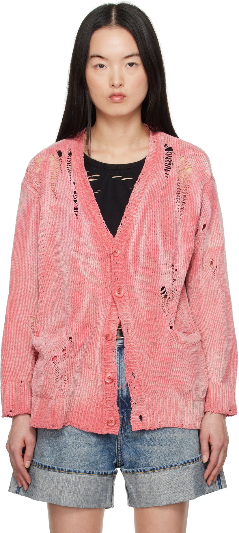 Pleteni pulover R13 R13 Distressed Boyfriend Cardigan Roza | R13WY237-Y201B