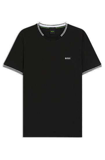 Majica BOSS Stretch-Cotton T-Shirt with Stripes and BOSS Logo Črna | 50521245
