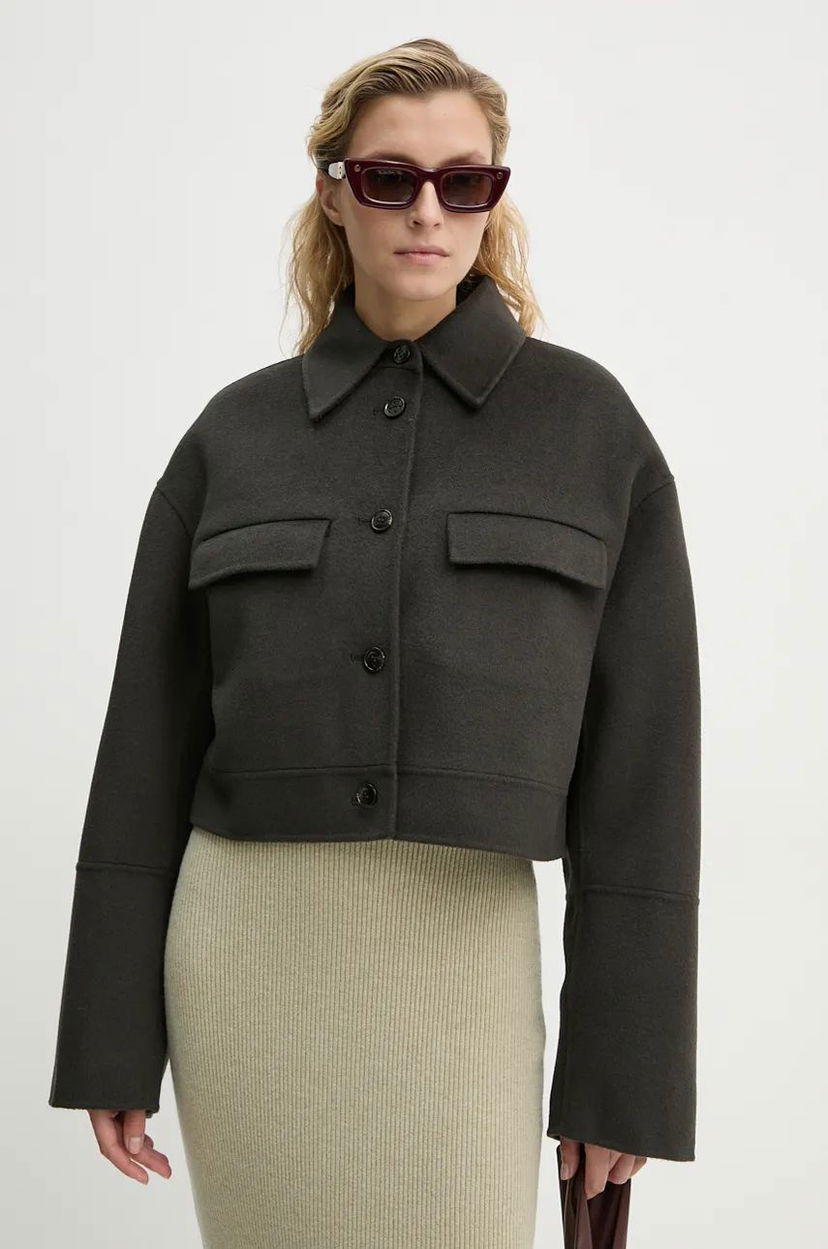 Jakna Nanushka Oversized Cropped Wool Jacket Zelena | NW24PFSG27197