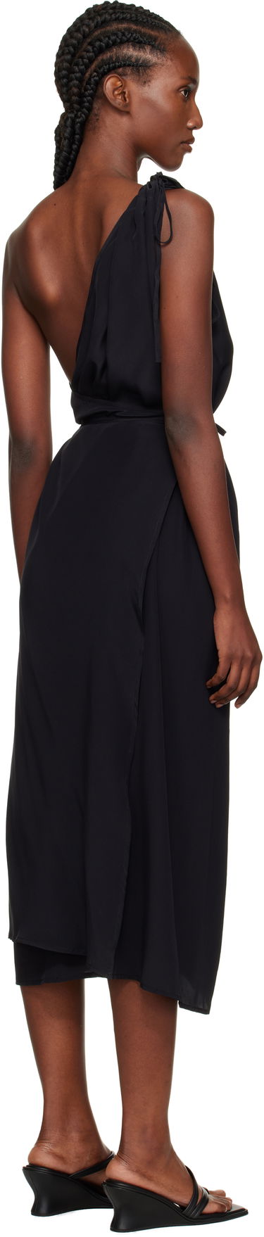 Obleke Baserange Baserange One-Shoulder Midi Dress Črna | DRVI-SC-AU25, 2