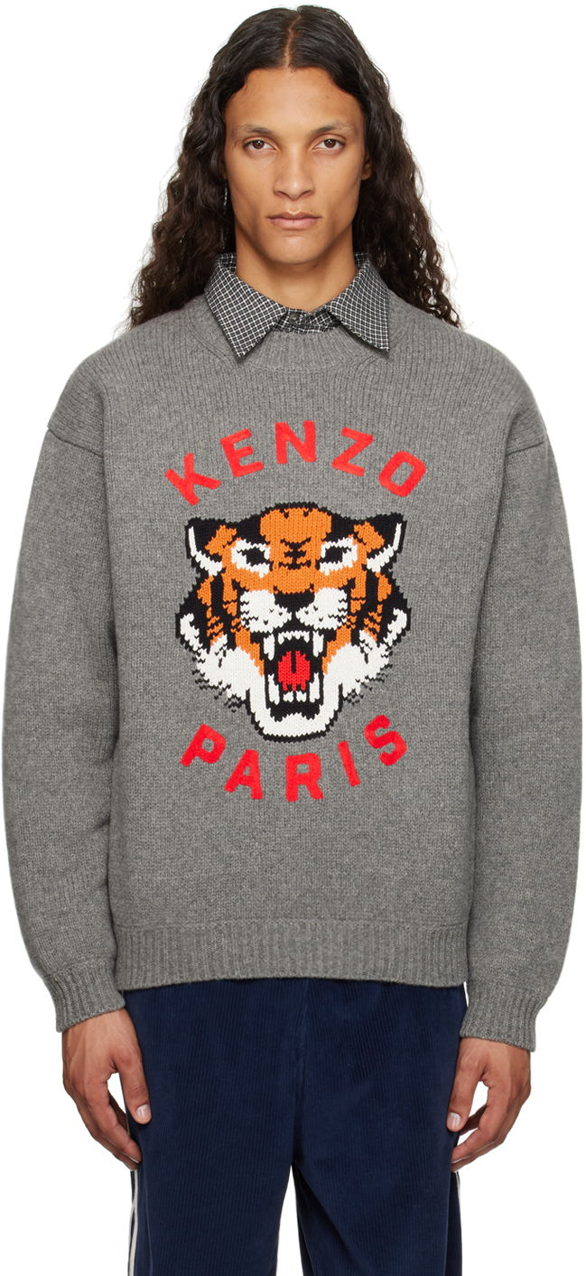 Pleteni pulover KENZO Gray Paris 'Lucky Tiger' Sweater Siva | FE68PU4773LH