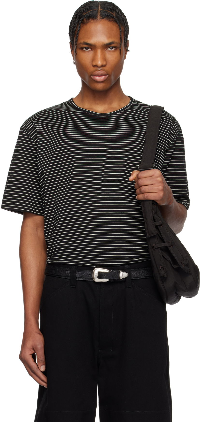 Majica LEMAIRE LEMAIRE Striped Short Sleeve T-Shirt Črna | TO1385 LJ1033