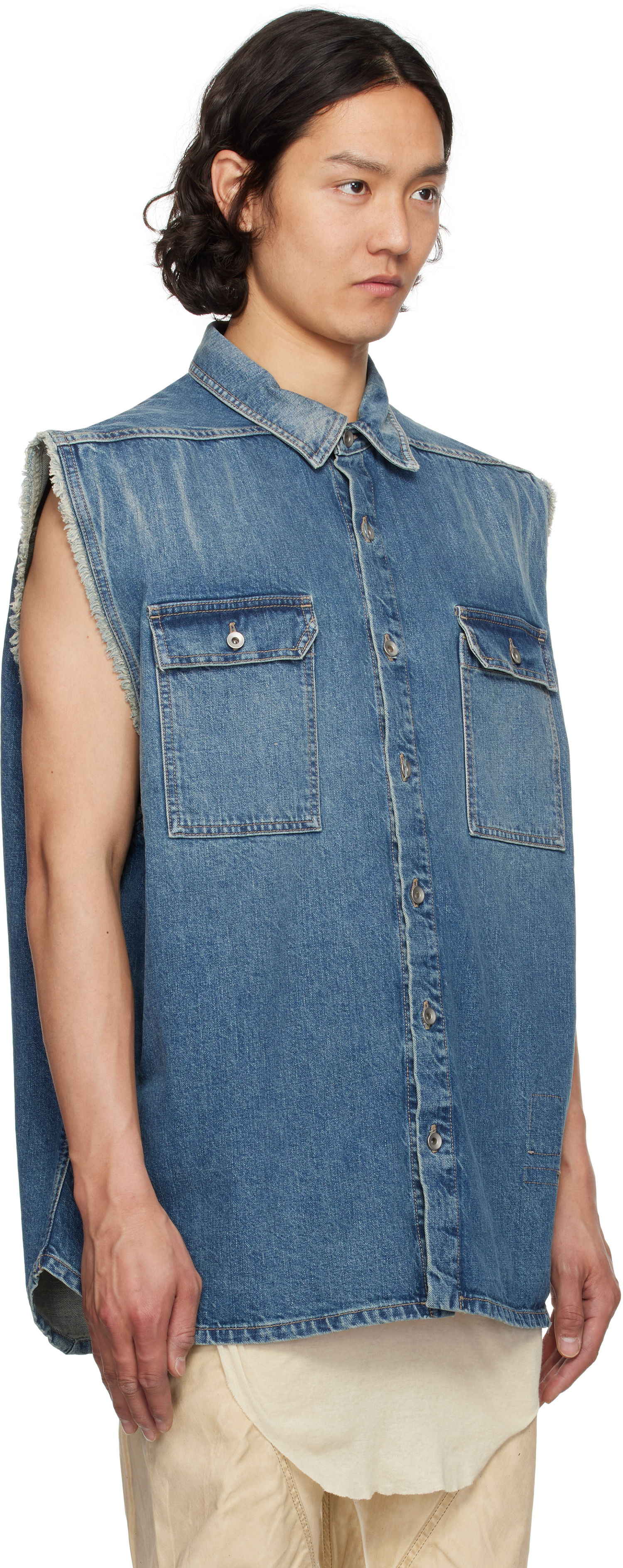 Srajce Rick Owens Rick Owens DRKSHDW Hollywood Jumbo Denim Sleeveless Overshirt Modra | DU01E3764 DWB, 1