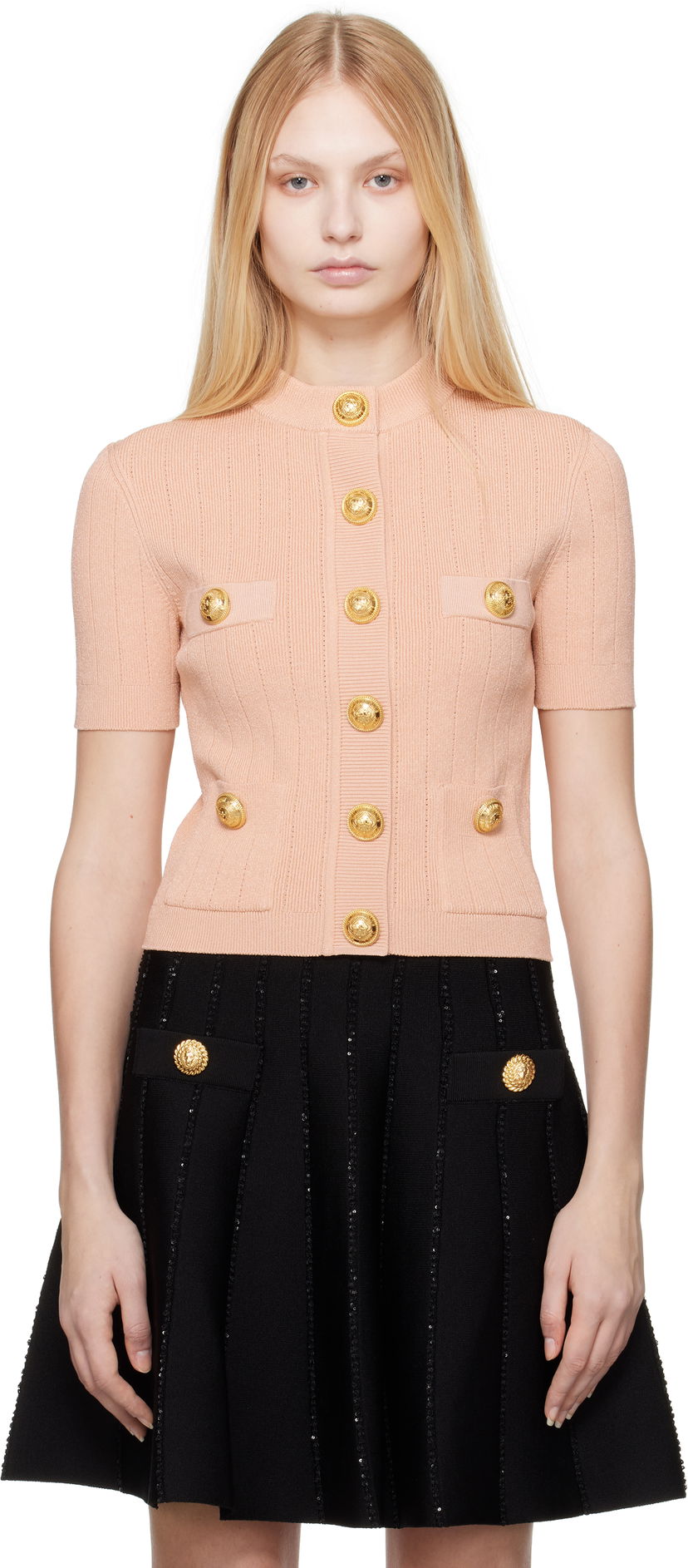 Pleteni pulover Balmain Balmain 4-Pocket Knitted Cardigan Roza | EF1KL023KB07