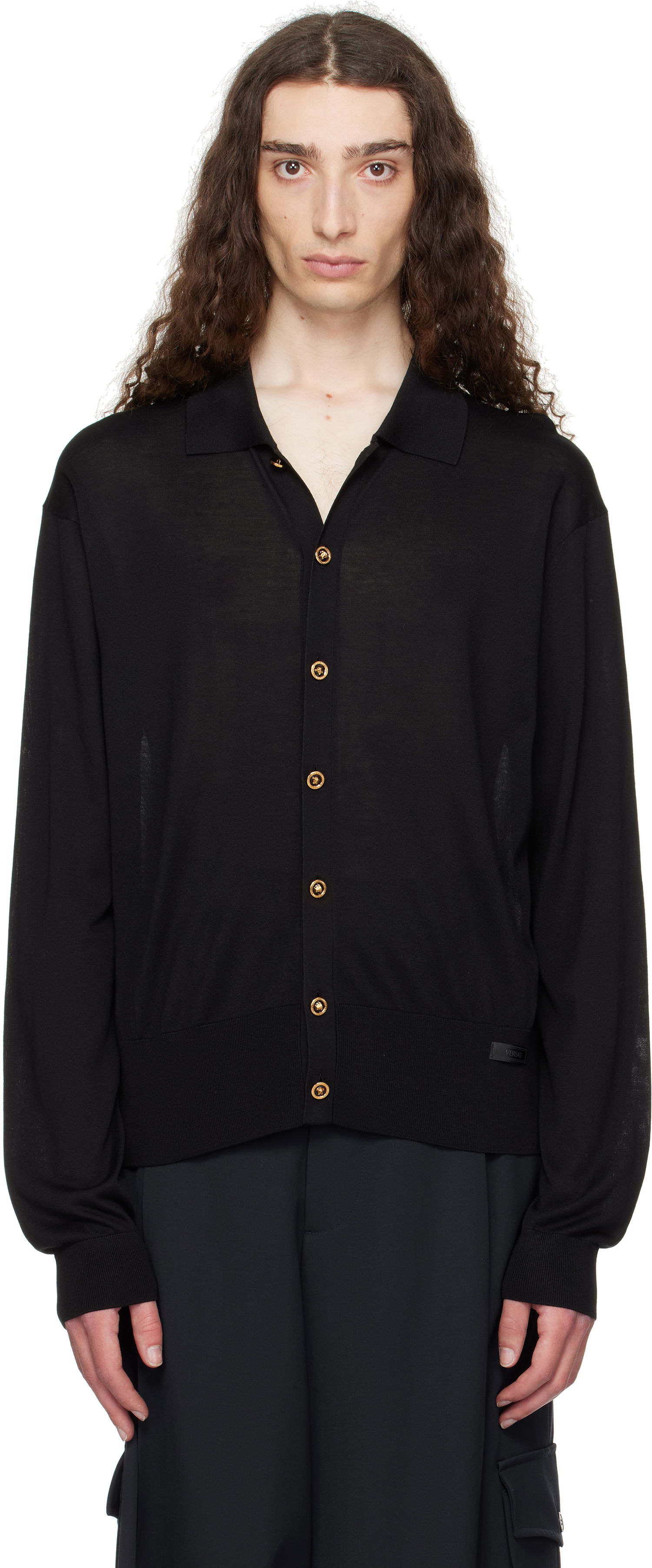 Pleteni pulover Versace Versace Knit Silk Cardigan Črna | 1020281_1A12273, 0