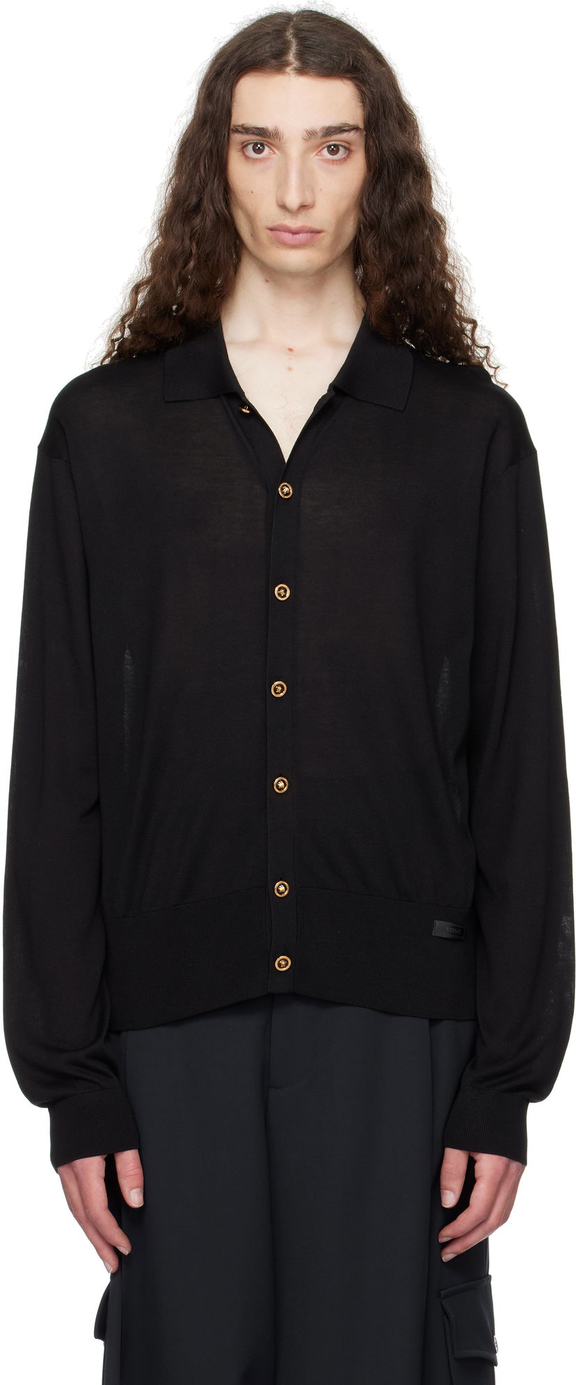Pleteni pulover Versace Versace Knit Silk Cardigan Črna | 1020281_1A12273