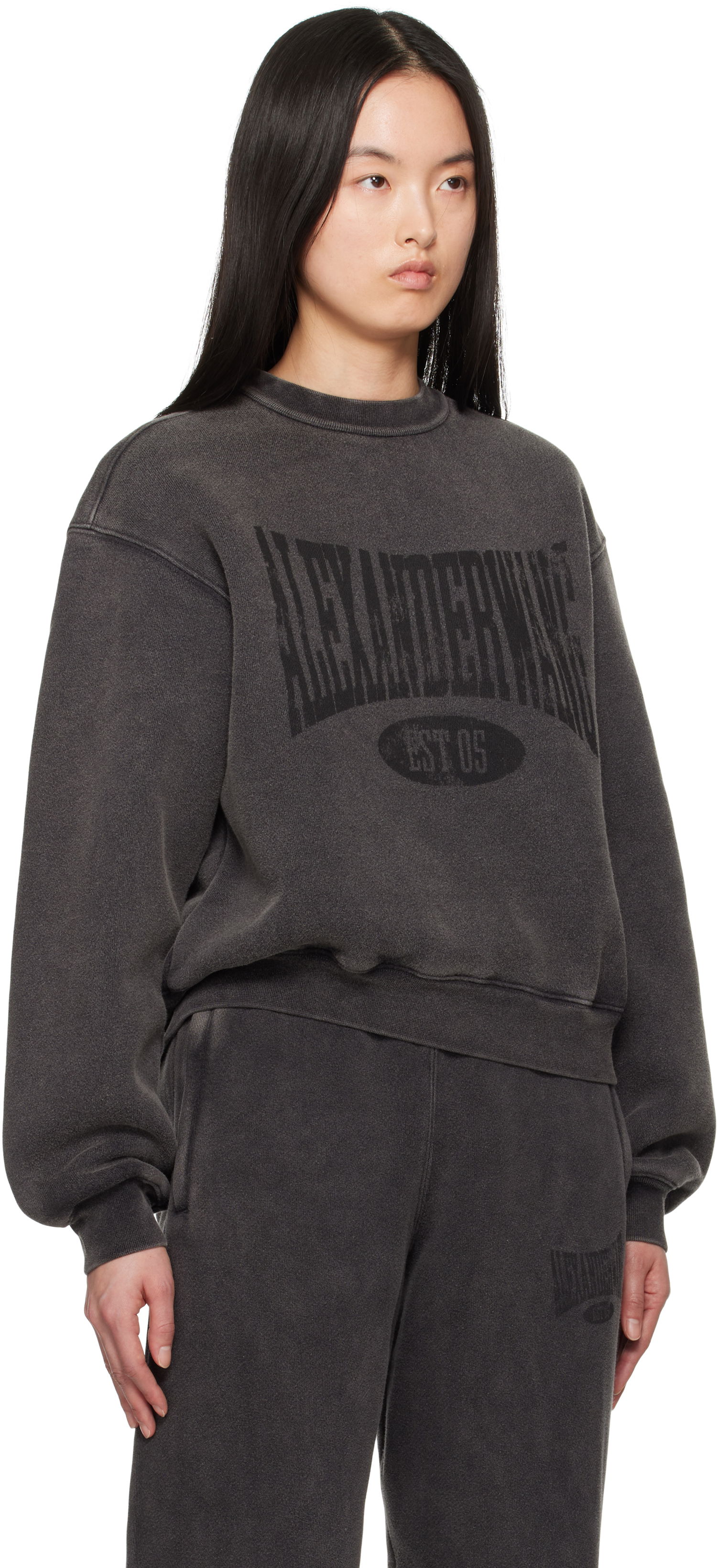 Pleteni pulover Alexander Wang Alexander Wang Distressed Logo Sweatshirt Siva | 4CC2251539, 1