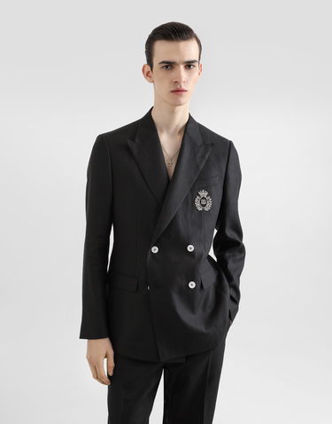 Jakna Dolce & Gabbana Dolce & Gabbana Double-breasted Linen Jacket with Patch Črna | G2TJ2ZFU4K6N0000, 3