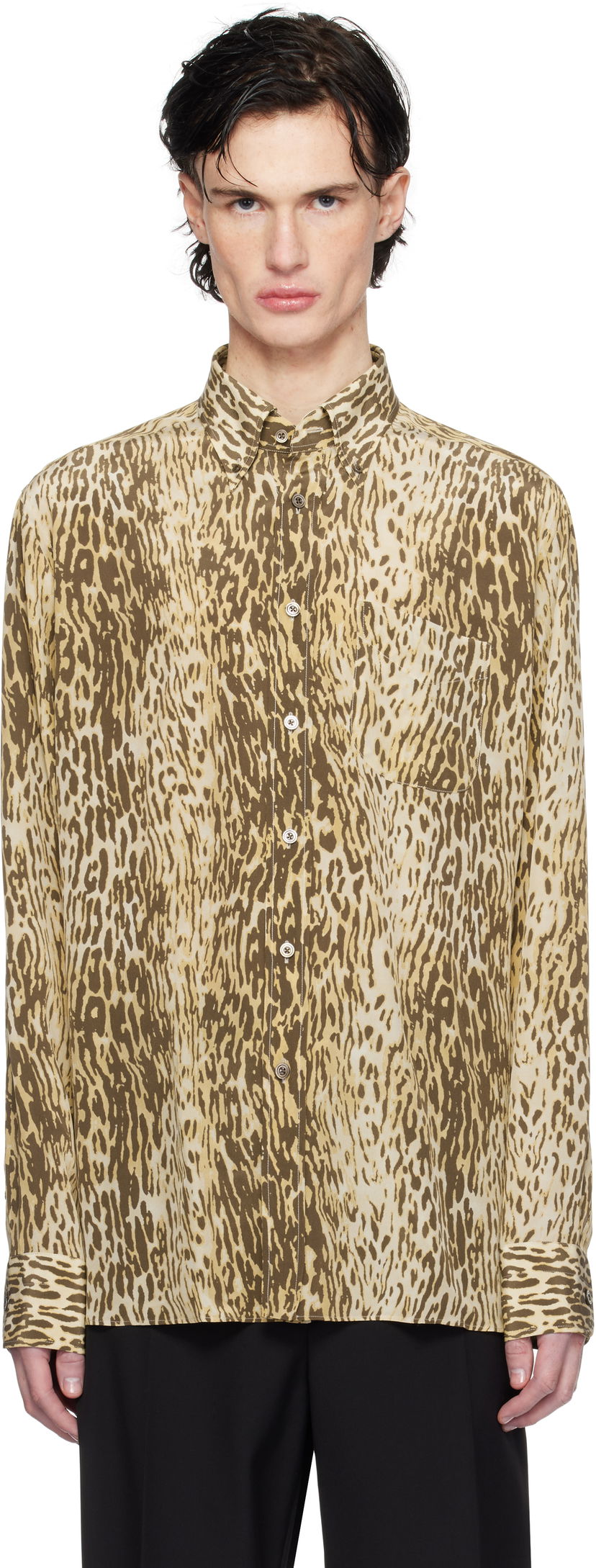 Srajce Tom Ford 70's Animalier Print Fluid Fit Shirt Rjava | HRO003-FMS045S25