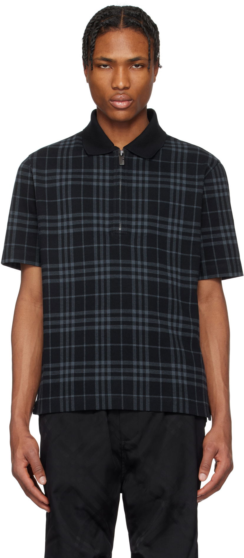Polo majica Burberry Burberry Stretch Cotton Blend Check Polo Črna | 8101895