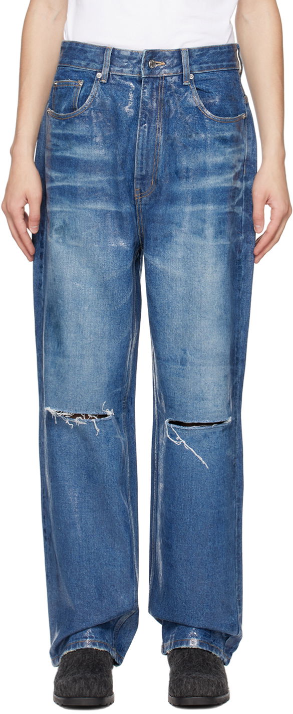 Kavbojke We11done We11done Foil Distressed Jeans Modra | WD-DP1-23-342-M-BL