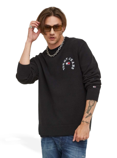 Pleteni pulover Tommy Hilfiger Relaxed Arched Graphic Sweater Črna | DM0DM16784