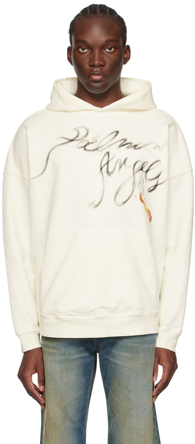Pulover Palm Angels Foggy Hoodie "Off-White" Bela | PMBB117R24FLE0050310