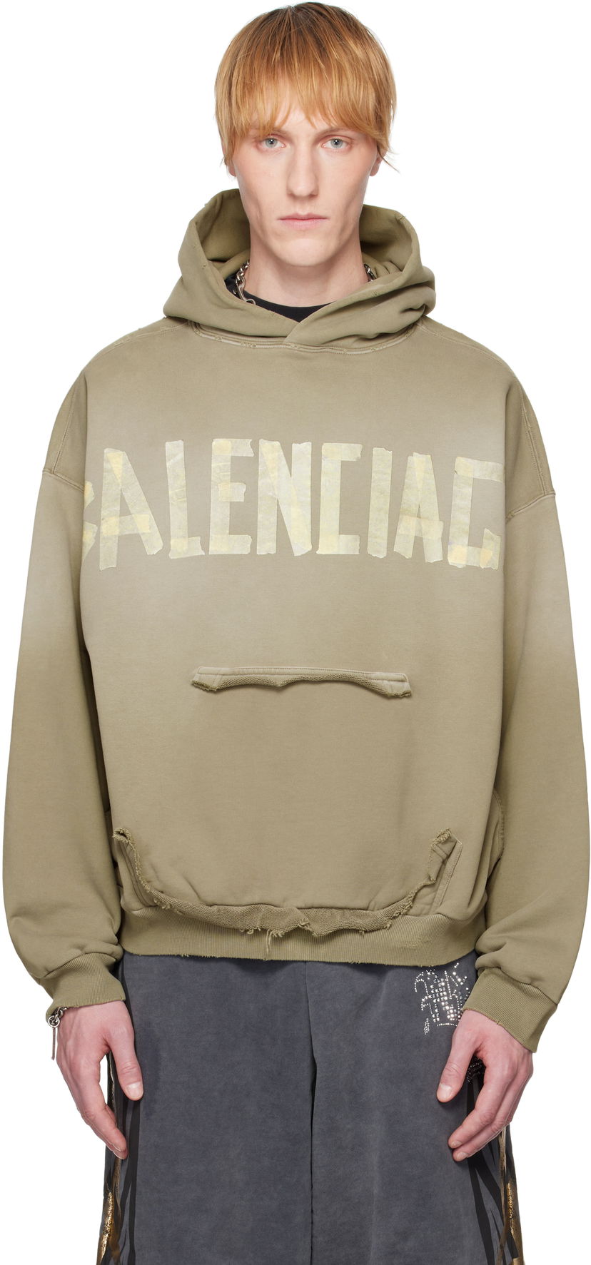 Pulover Balenciaga Balenciaga Tape Type Ripped Pocket Hoodie Zelena | 744441TQVA9