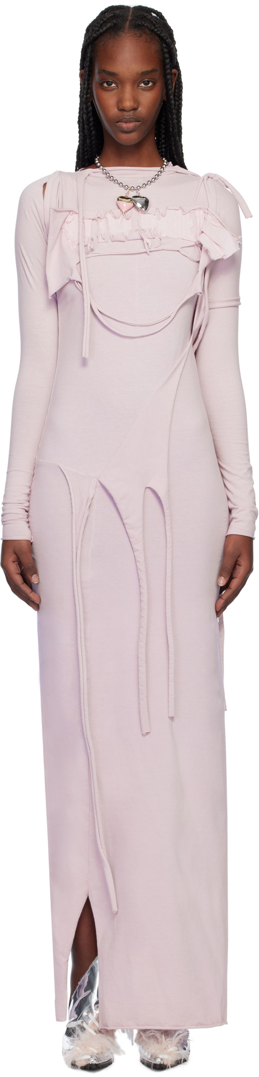 Obleke Ottolinger Ottolinger Distressed Longsleeve Maxi Dress Roza | 2204030114