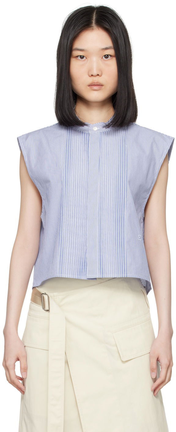 Krop-top Helmut Lang Sleeveless Tuxedo Shirt Modra | O05HW598, 0
