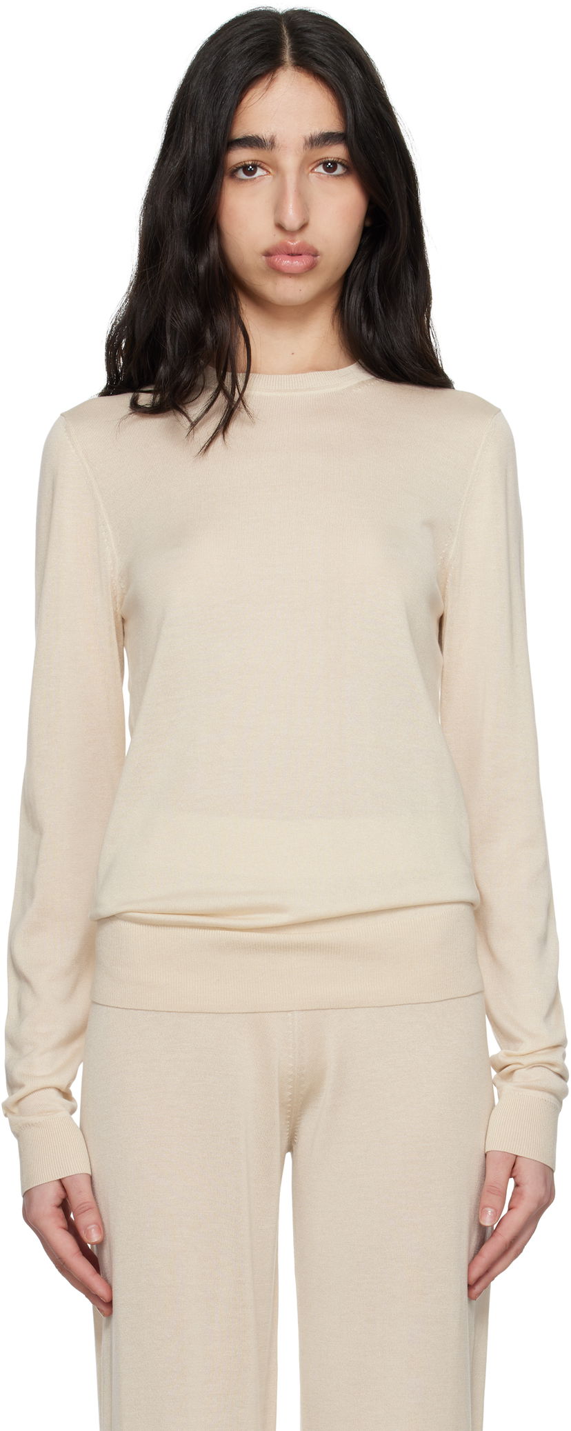 Pleteni pulover TOTEME TOTEME Fine Knit Crewneck Sweater Bež | 252-WRT0463-YA0151