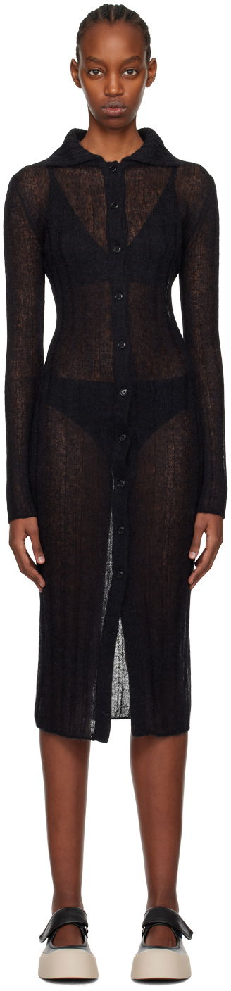 Obleke KENZO Paris Semi-Sheer Midi Dress Črna | FE52CA4543AB
