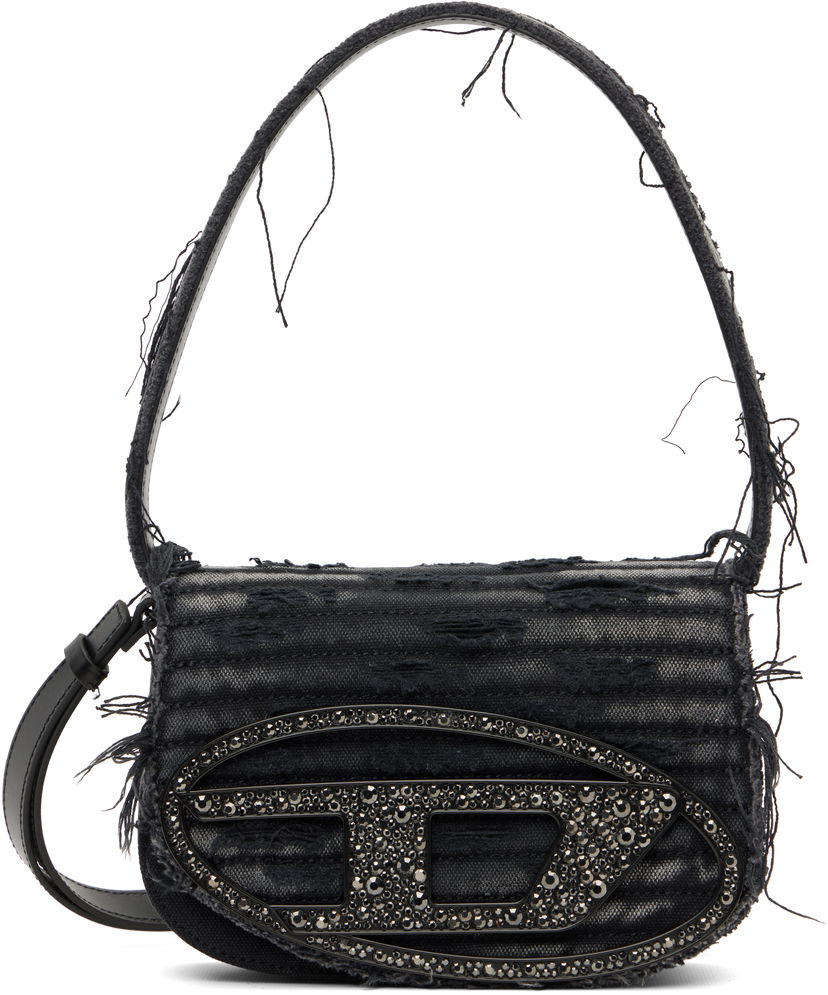 Torba za čez ramo Diesel 1DR Distressed Crystal-Embellished Shoulder Bag Črna | X08396 P8398