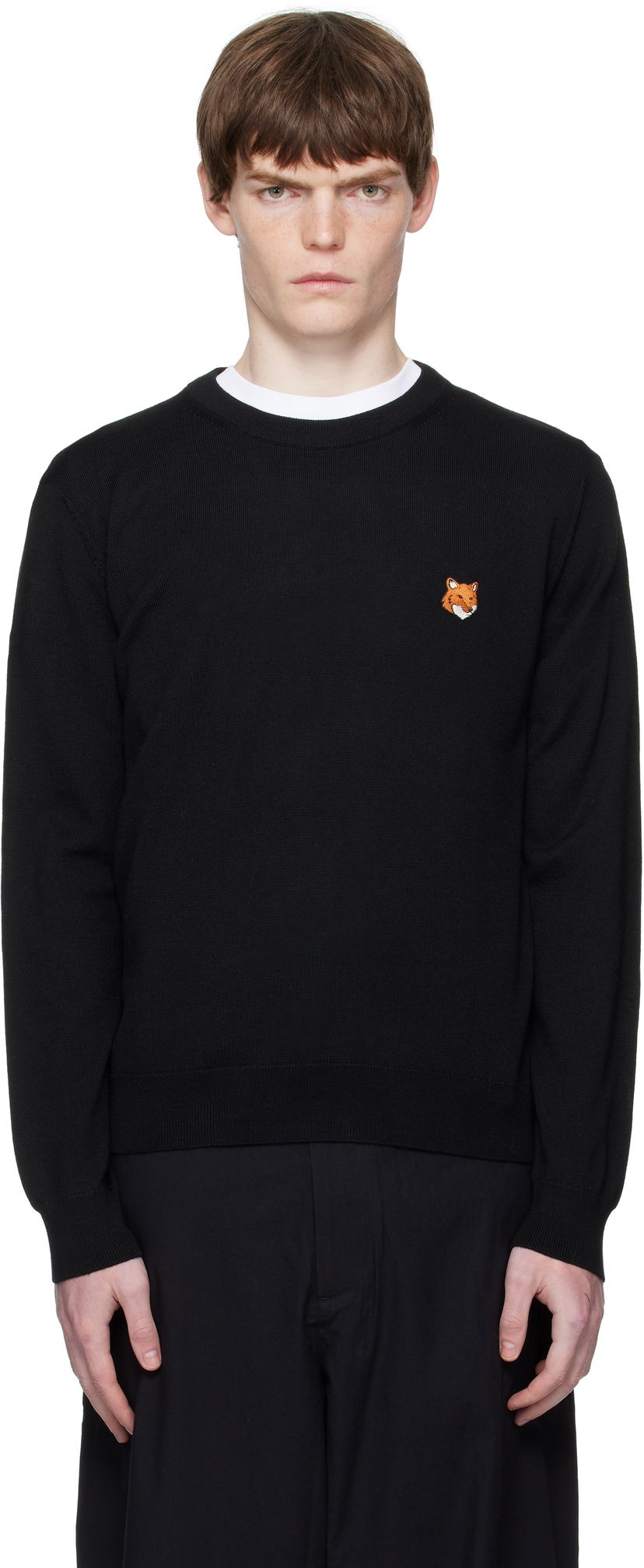 Pleteni pulover MAISON KITSUNÉ Maison Kitsuné Fox Head Patch Regular Fit Sweater Črna | PM00801KT1181