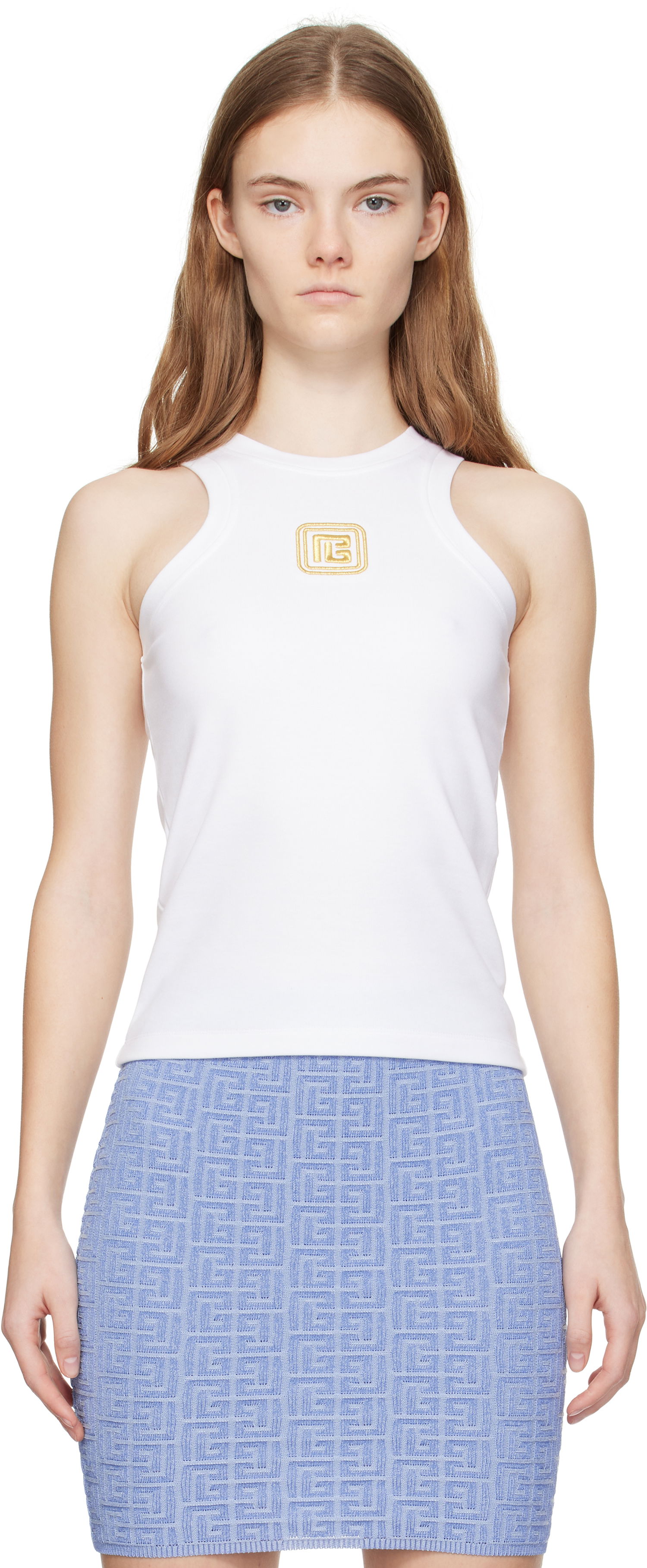 Majica brez rokavov Balmain Balmain Retro 'PB' Tank Top Bela | DF1EB045BC49, 0