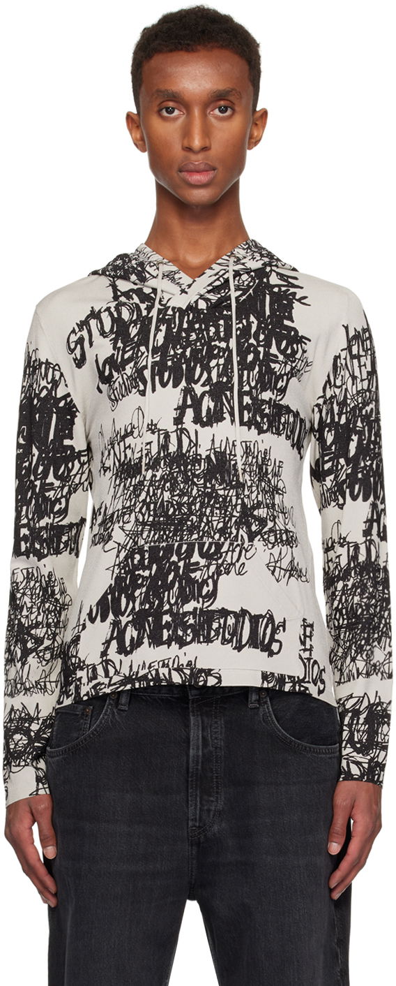 Pleteni pulover Acne Studios Acne Studios Printed Hoodie Siva | B60336-