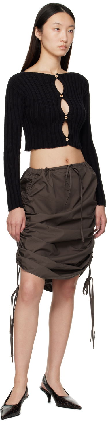 Pleteni pulover Baserange Ribbed Cropped Long-Sleeve Cardigan with Keyhole Button Closure Macau Črna | PUMAC-OC-AU25, 3