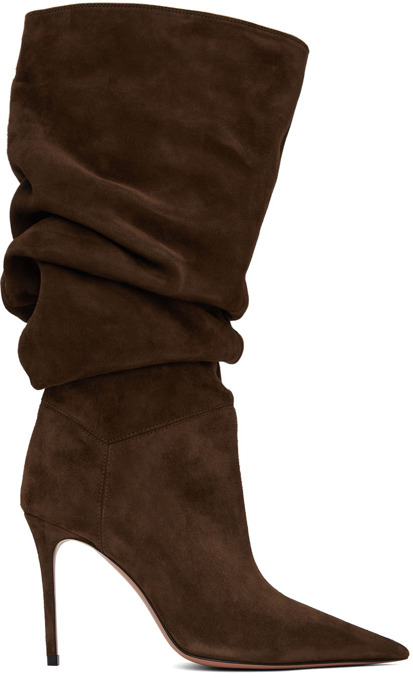 Oblačila Amina Muaddi Amina Muaddi Jahleel Suede Slouch Boots Rjava | JAHLEEL BOOTIE ST SUEDE