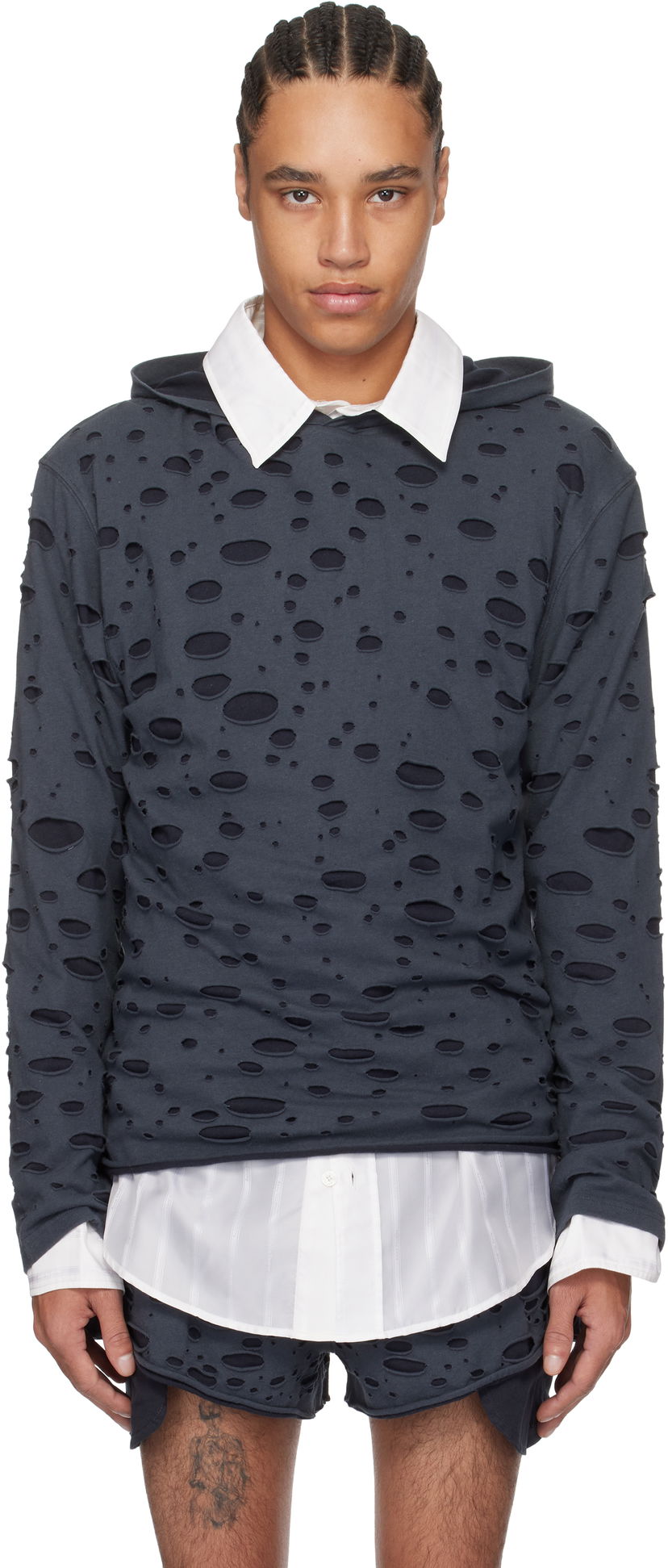Pulover Acne Studios Acne Studios Layered Knitted Hoodie Mornarica | BL0407-