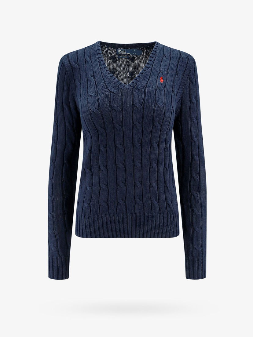 Pleteni pulover Polo by Ralph Lauren Cable Knit V-Neck Sweater Modra | 211891641002