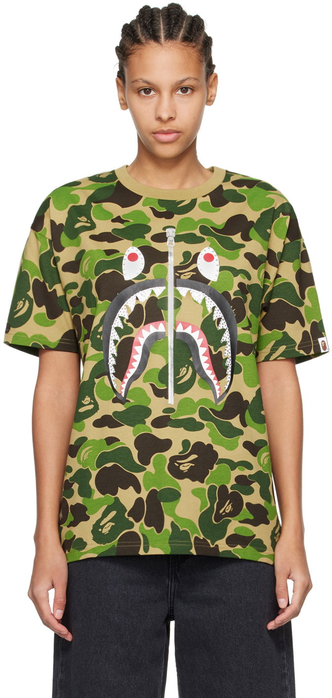 Majica BAPE BAPE Khaki ABC Camo Crystal Stone Shark T-Shirt Zelena | 001CSK302007L