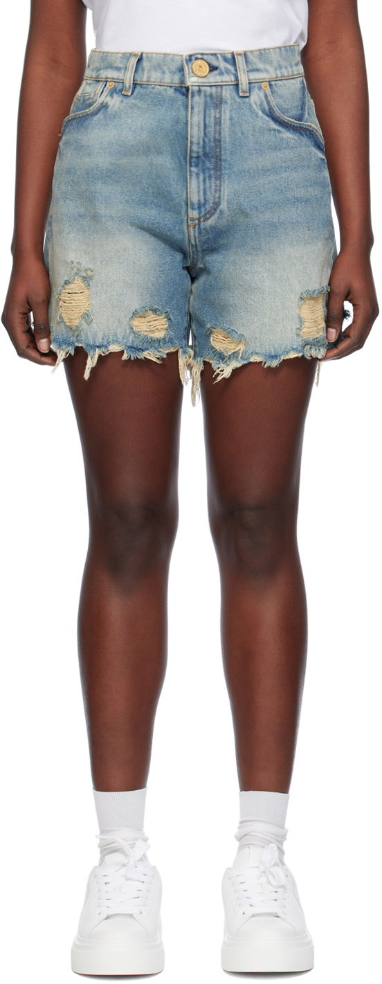 Kratke hlače Balmain Vintage Denim Shorts Modra | CF1MA120DE04