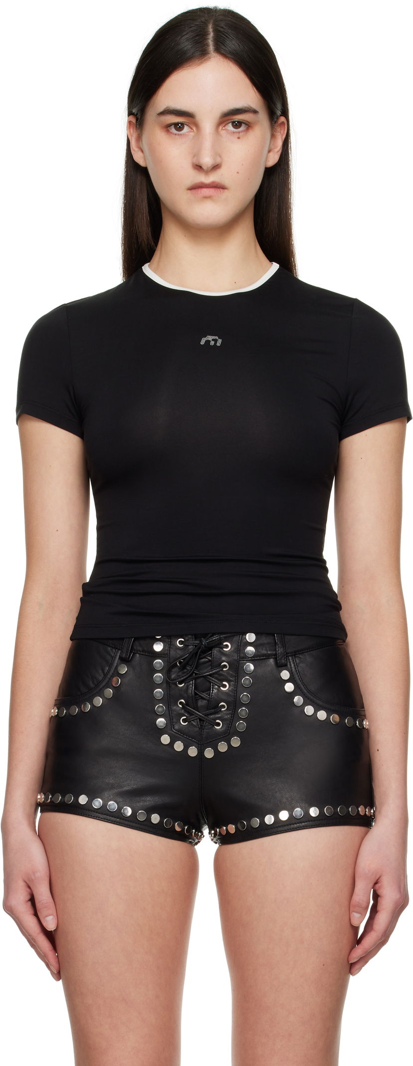 Majica Miaou Miaou Rhinestone Mini T-Shirt Črna | 7026JSYBLK