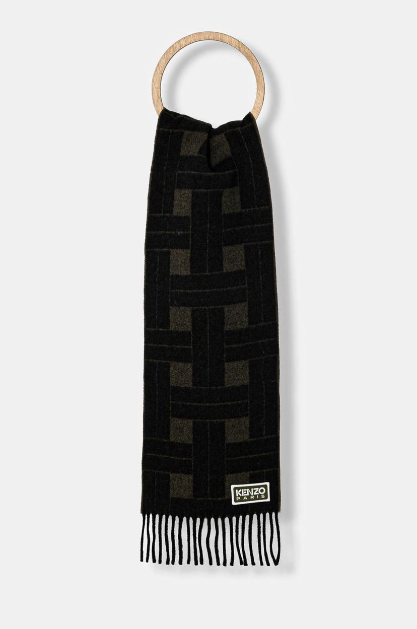 Šala KENZO Reversible Wool Scarf with Geometric Pattern Črna | FE68EU014JEC.51