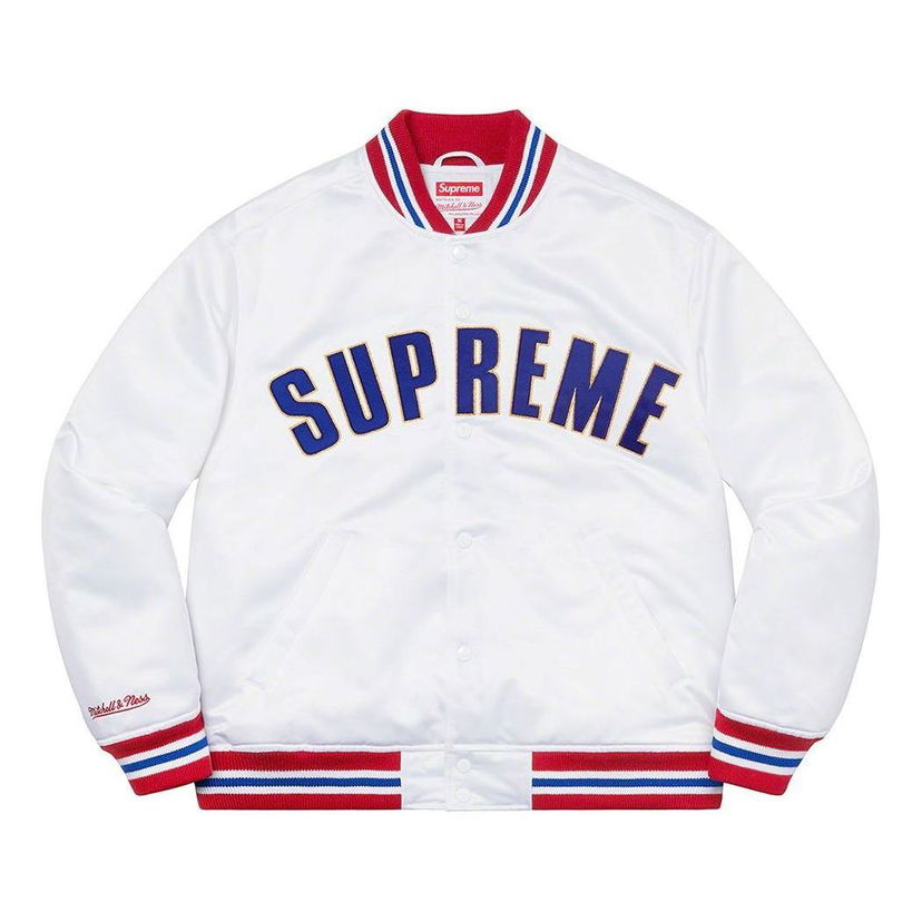 Bomber jakna Supreme Mitchell & Ness Satin Varsity Jacket Bela | SUP-SS21-643