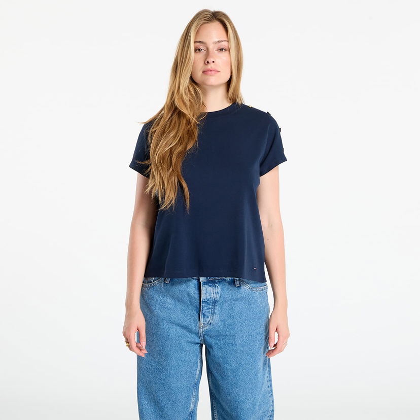Majica Tommy Hilfiger Tommy Hilfiger Gold Button Short Sleeve T-Shirt Mornarica | WW0WW47455 C1G