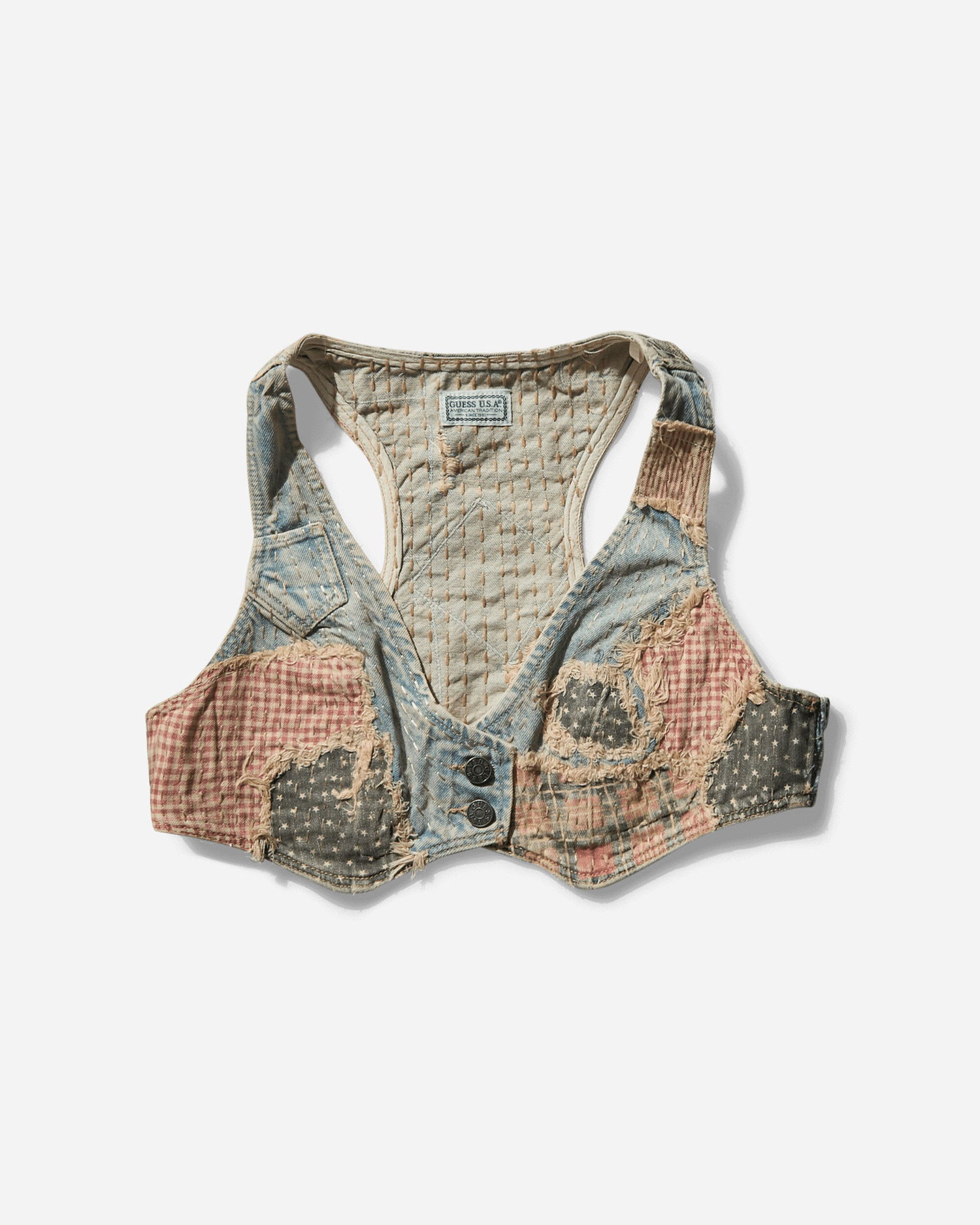Telovnik GUESS Vintage Denim Patchwork Vest Modra | W5GH29D4RVB GULW, 0