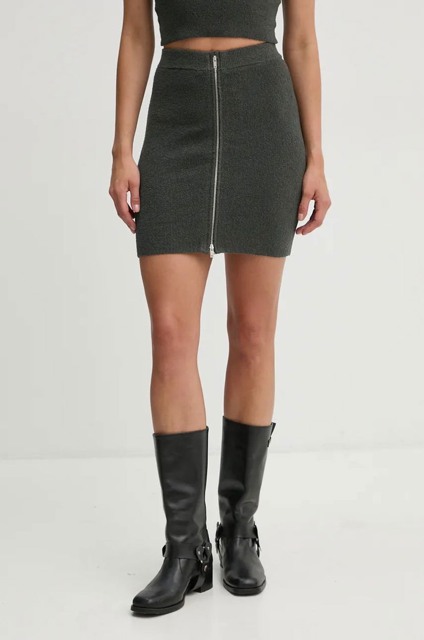 Krila Nanushka Textured Mini Skirt with Front Zip Zelena | NW24PFSK23494