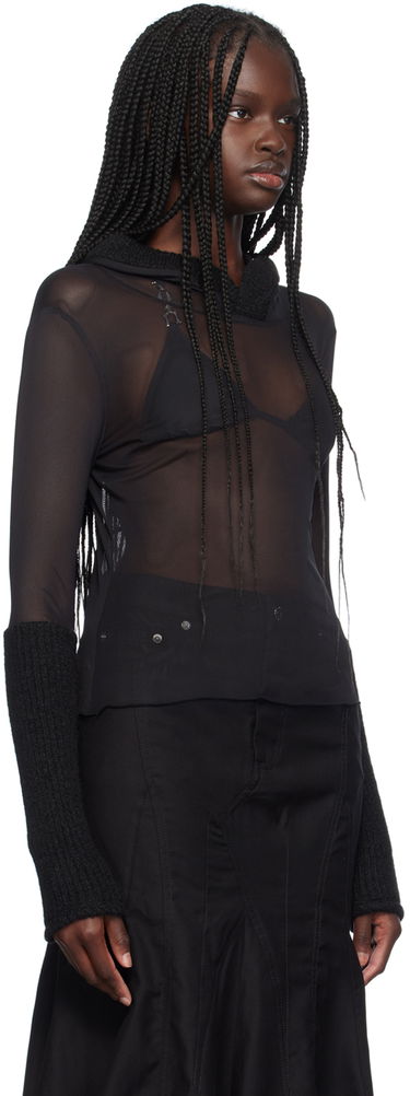 Pleteni pulover Miaou Miaou Mari Sheer Mesh Hoodie Črna | 8105PM2BLK, 1