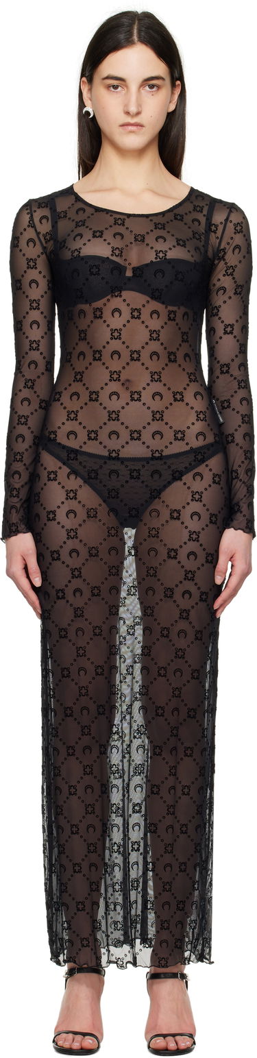 Obleke Marine Serre Marine Serre Moonogram Mesh Flock Maxi Dress Črna | WDR297B CJER0005, 0