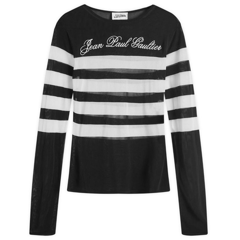 Pleteni pulover Jean Paul Gaultier Logo Knit Striped Sweater Črna | 2430FTO219BM0750001
