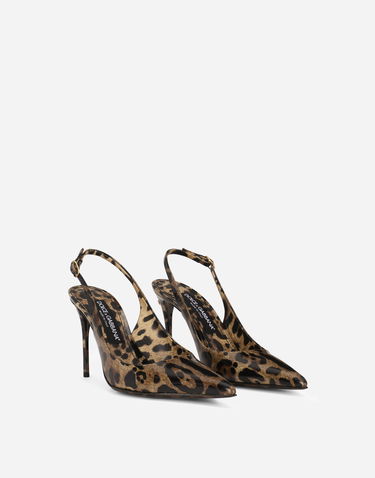 Superge in čevlji Dolce & Gabbana Polished Calfskin Leopard Print Slingbacks Rjava | CG0621AM568HA93M, 1