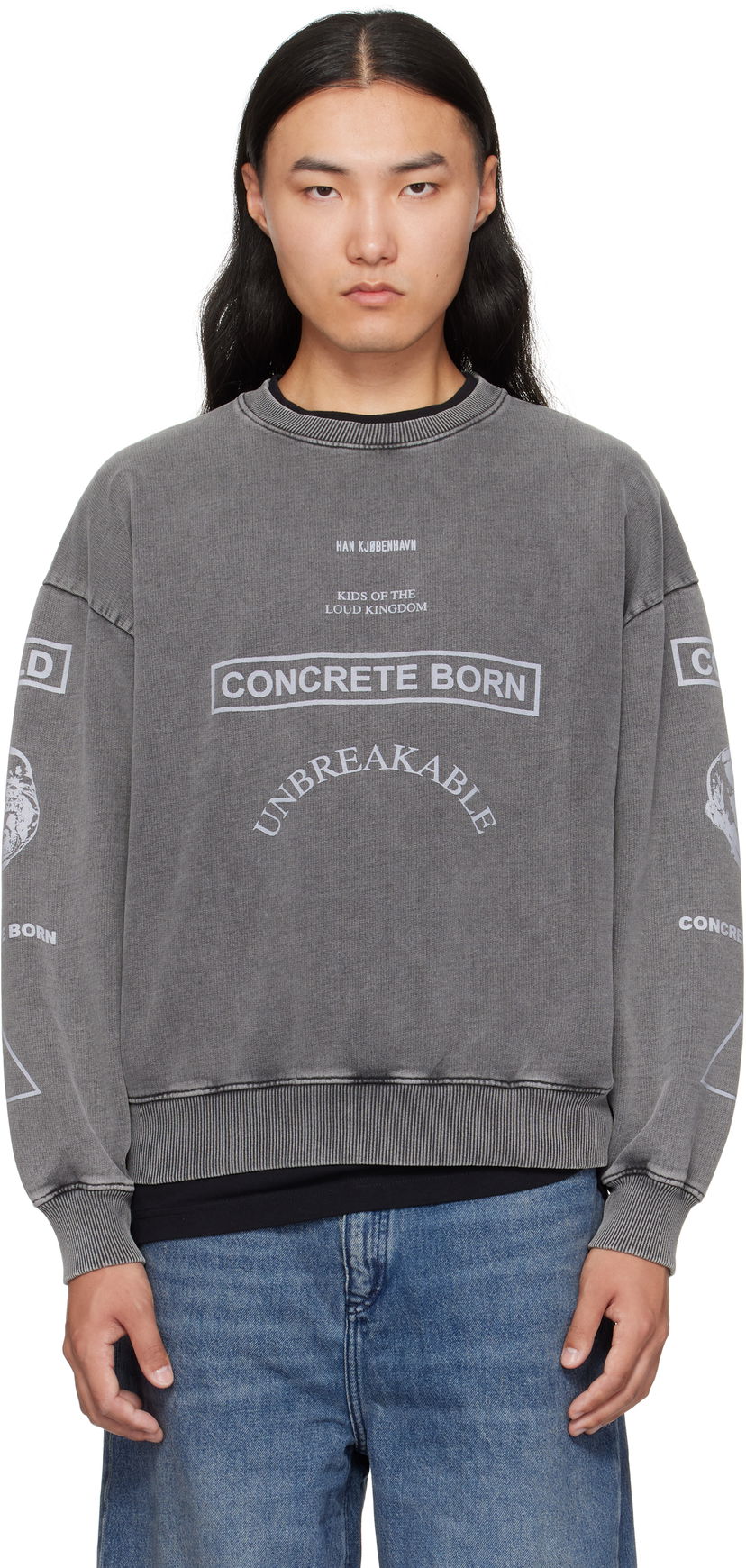 Pulover Han Kjøbenhavn Han Kjobenhavn Graphic Printed Crewneck Sweatshirt Siva | M-134728