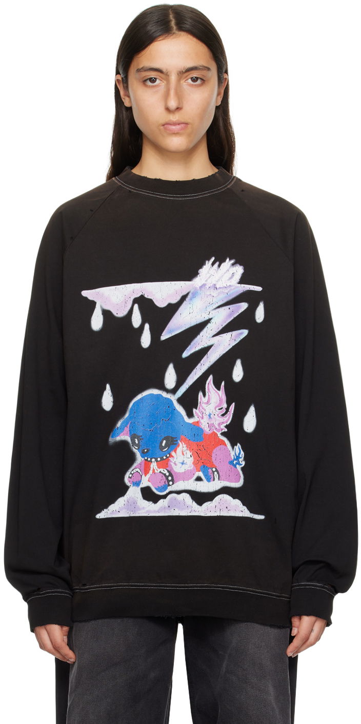 Pleteni pulover We11done We11done Distressed Graphic Sweatshirt Črna | WD-TS3-23-868-U-BK
