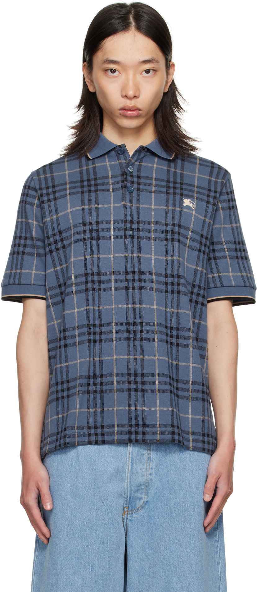 Polo majica Burberry Burberry Check Cotton Polo Modra | 8110104