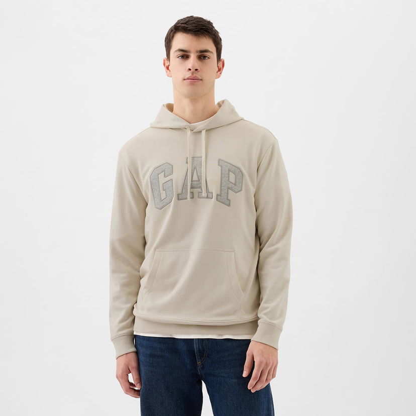 Pulover GAP French Terry Pullover Logo Hoodie Unbleached White Bež | 868453-02